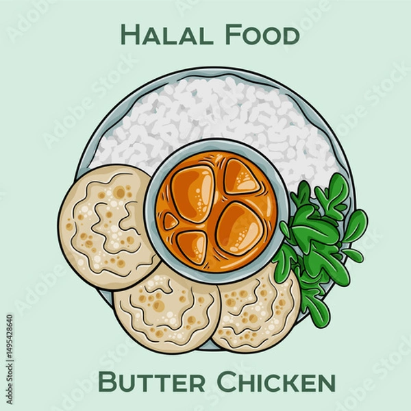 Obraz Savory Butter Chicken prepared according to Halal standards, featuring tender chicken pieces in a rich, creamy tomato sauce with aromatic spices.