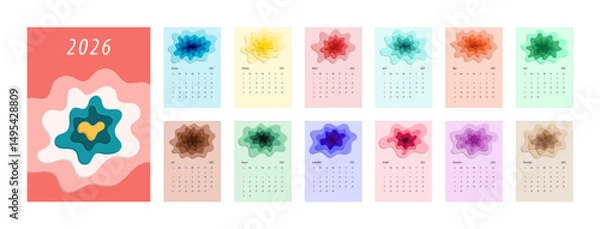 Fototapeta 2026 Calendar Template. Week starts on Monday. Replaceable text. Portrait resolution