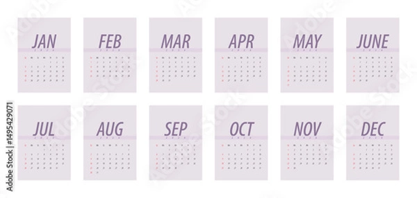 Fototapeta 2026 Calendar Template. Week starts on Monday. Replaceable text. Portrait resolution