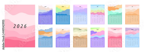 Fototapeta 2026 Calendar Template. Week starts on Monday. Replaceable text. Portrait resolution