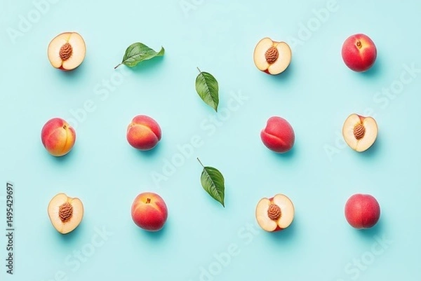 Fototapeta Fresh Peach Pattern on Teal Background