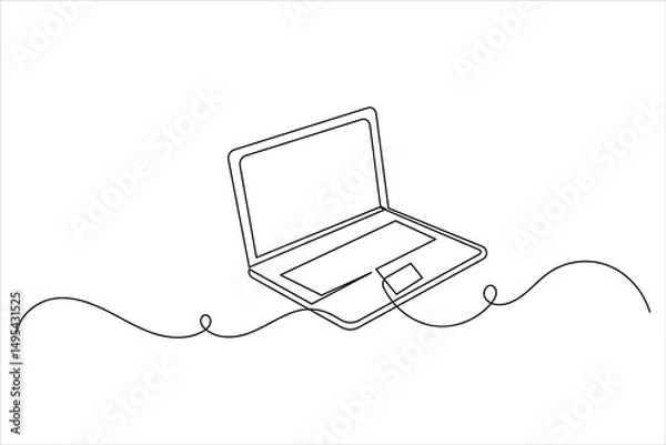 Obraz Laptop computer continuous one line drawing with  isolate simple outline vector illustration