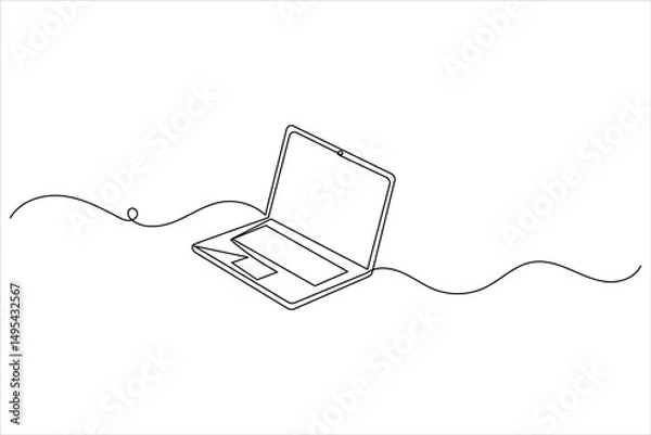 Fototapeta Laptop computer continuous one line drawing with  isolate simple outline vector illustration