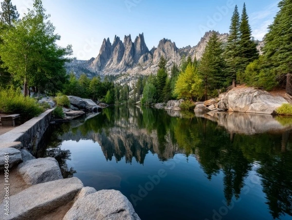 Fototapeta Exploring nature's serenity scenic mountain reflection lakeside landscape california tranquil environment captivating viewpoint