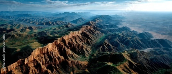 Fototapeta Breathtaking mountain range views nature landscape scenic overlook vast wilderness panoramic perspective