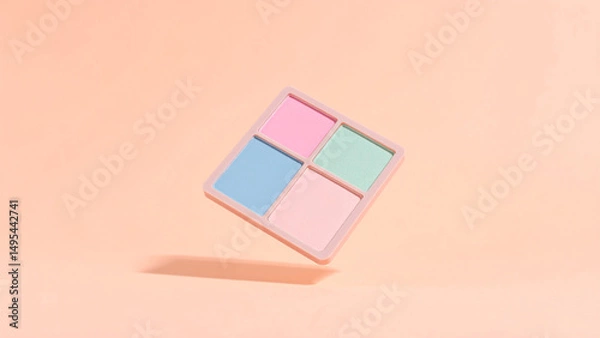 Obraz Floating pastel eyeshadow palette with soft pink blue green and lilac tones on peach background
