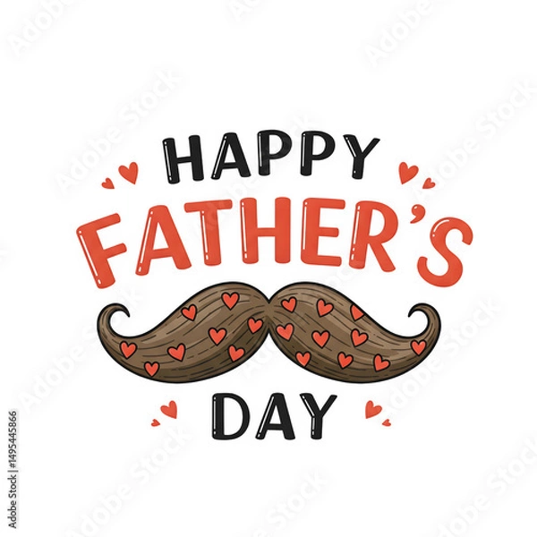 Fototapeta Happy Father's Day card! Featuring mustaches and heart shapes. Cool typography design. Vector art.