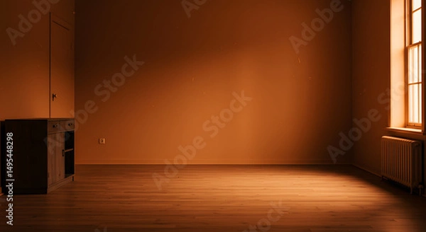 Fototapeta empty room with red wall and window