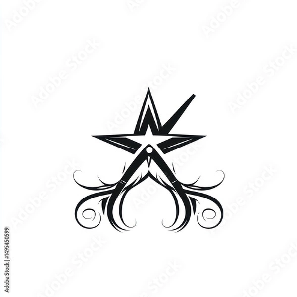 Fototapeta Star design, ornate swirls, white background, graphic design element
