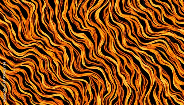 Fototapeta Abstract flame pattern with orange and black wavy lines background  
