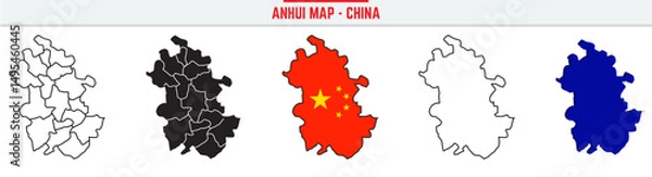 Obraz Anhui Province Map Outline with China Inset – 3D Anhui Map Outline and Filled Vector Design