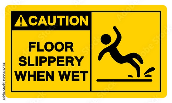 Fototapeta Caution Floor Slippery When Wet Symbol Sign,Vector Illustration, Isolate On White Background Label.EPS10