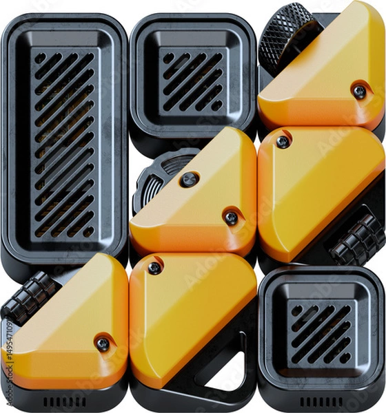 Fototapeta 3D Rendered Letter made of Abstract Gadgets with Analog Knobs, Bolts, and Faders