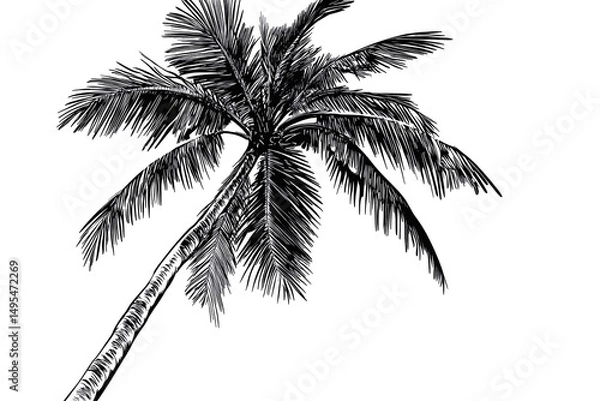 Fototapeta Isolated Black and White Leaning Palm Tree Graphic