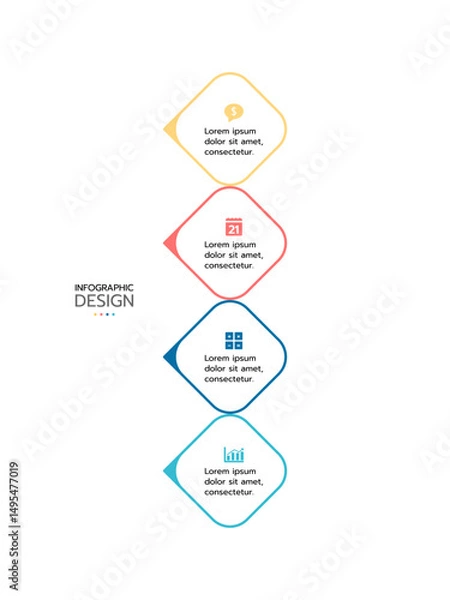 Fototapeta 
Infographic template featuring seven interconnected, semi-circular sections radiating from a central point, with a gradient outline. Each section includes an icon and placeholder text.
