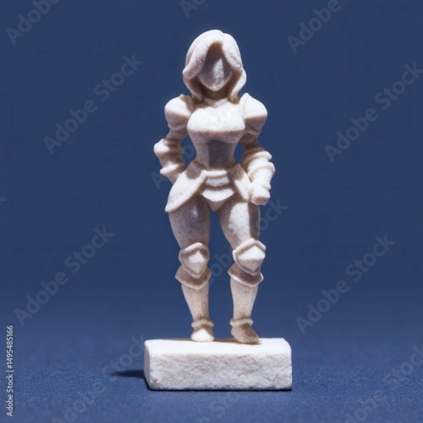 Fototapeta 3D knightess figure in dual-wield stance, base featuring broken weapons