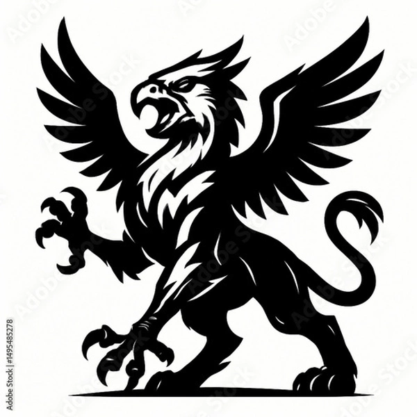 Obraz Roaring griffin standing tall – bold, stylized vector logo design. Perfect for fantasy themes, esports, mascots, mythology-inspired branding, and powerful, modern graphic identity projects.

