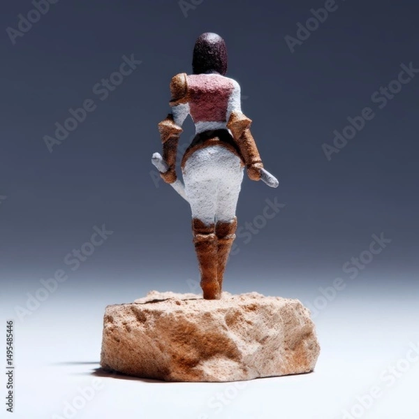 Fototapeta 3D knightess figure in dual-wield stance, base featuring broken weapons
