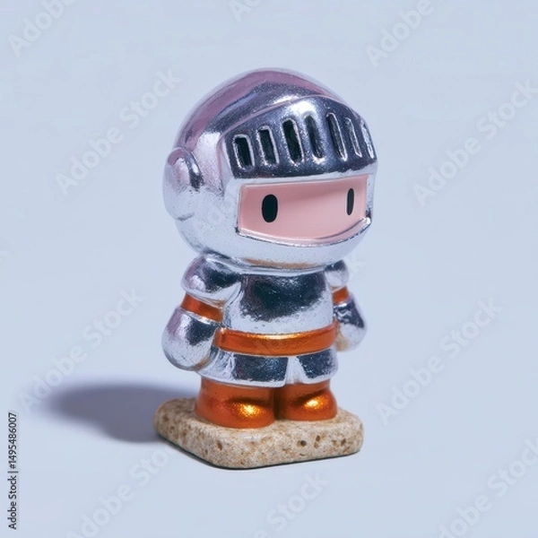 Fototapeta Chibi female knight figure in shiny armor, cartoon base with emblems