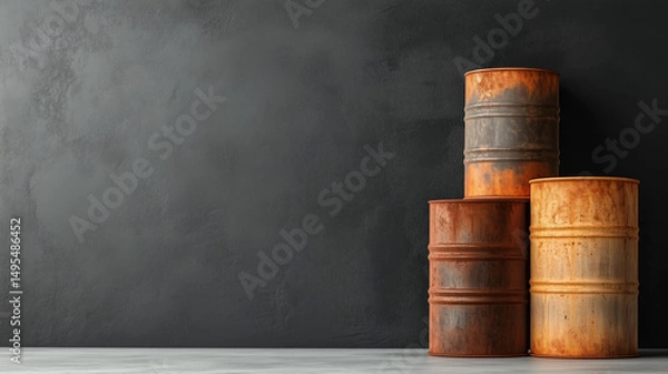 Obraz Rusty oil barrels in front of a dark gray background