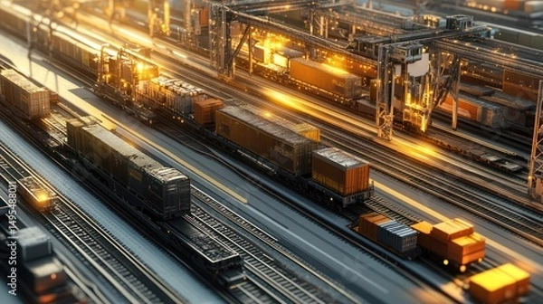 Obraz Night at the Freight Yard: A symphony of Cargo and Rail