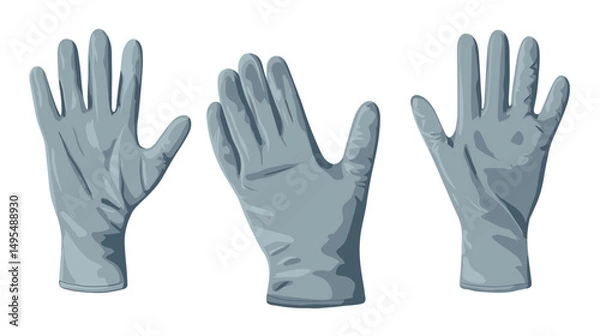 Fototapeta Three Pairs of Blue Latex Gloves Arranged Isolated on a White Background for Medical Use