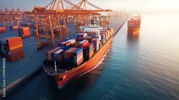 Obraz Container Ships at Port: Global Trade and Maritime Logistics