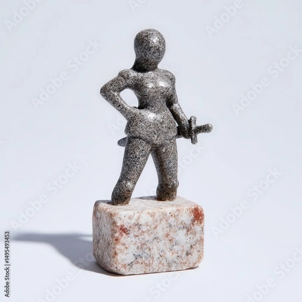 Fototapeta Medieval-inspired display figure of noble female warrior on marble base