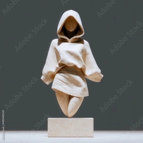 Fototapeta Beautifully sculpted knight girl figure with cloak flowing behind, elegant stand design