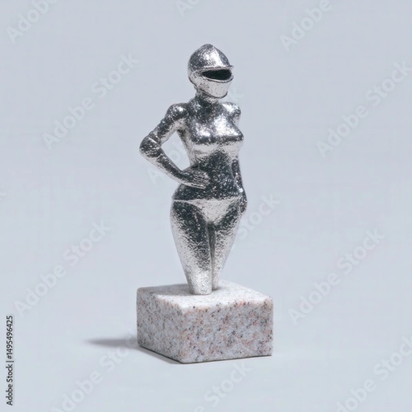 Fototapeta 3D model display figure of elegant female knight in silver armor with decorated stand