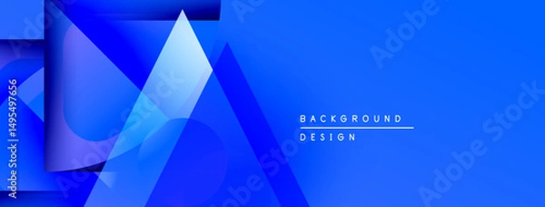 Fototapeta Abstract blue design features overlapping geometric shapes, gradients, modern aesthetic. Text reads background design.
