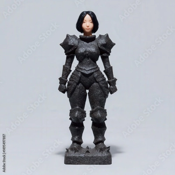 Fototapeta 3D model of gothic-style female knight with black armor and spiked stand
