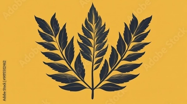 Fototapeta Elegant floral motif with stylized dark leaves against a warm yellow background