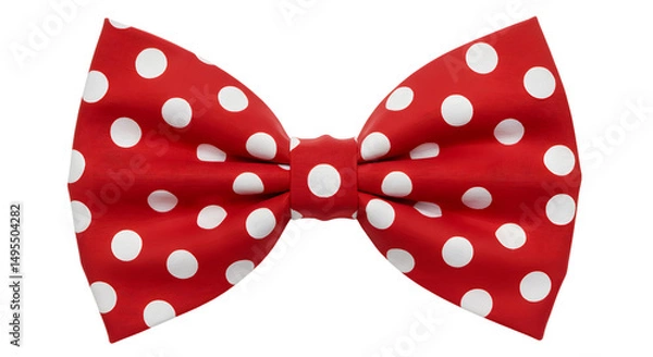 Fototapeta Red clown bow tie with white polka dots celebrating international clown week on transparent background