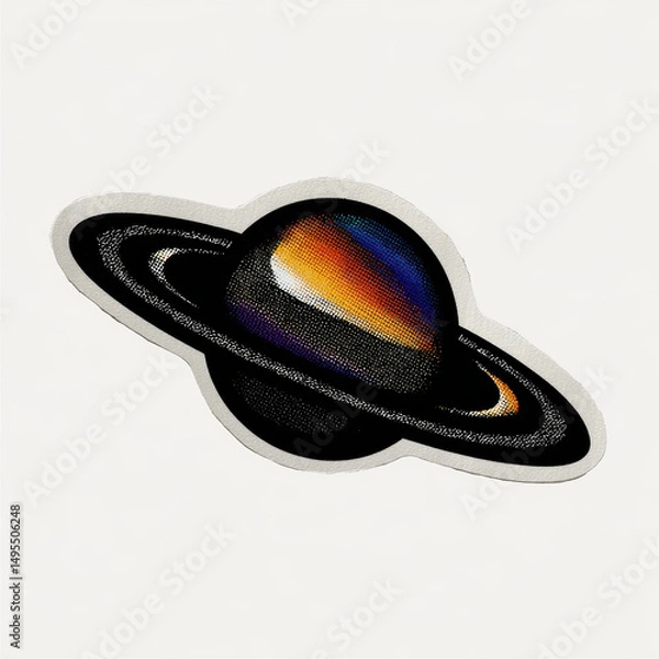 Obraz Saturn planet illustration with rings in halftone dots style on white background