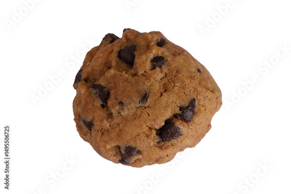 Obraz Close up photo of chocolate chip cookies isolated on white background. Flat lay. 