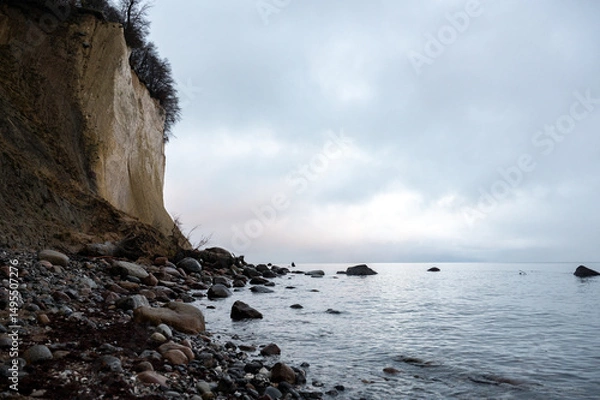 Fototapeta Chalk cliffs on the Baltic Sea on the island of Rügen on a cold winter day