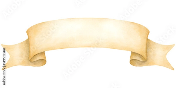 Obraz Watercolor parchment banner with rolled edges on transparent background.