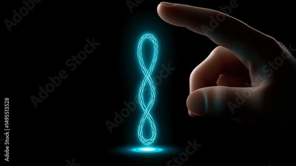 Fototapeta A Hand Interacting with a Glowing Infinity Symbol Digital Technology Concept