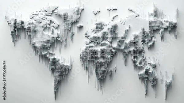 Fototapeta 3D extruded world map with data streams.