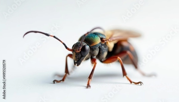 Fototapeta Close-up of a single insect on pure white background, antenna, contrast, closeup