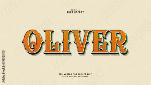 Fototapeta Oliver editable text effect, typography vintage text style