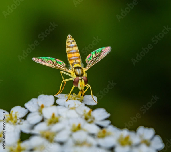 Fototapeta hoverfly sitting on white flower