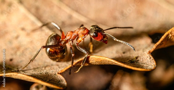 Fototapeta ant in detail on dry leaf