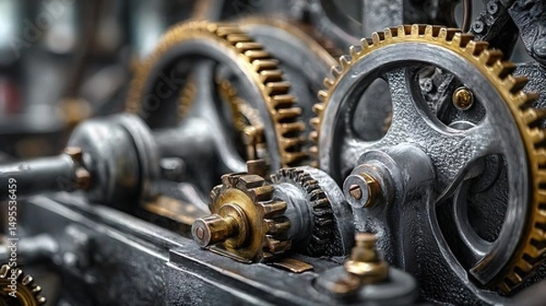 Fototapeta A Detailed Close-up of Interlocking Mechanical Gears