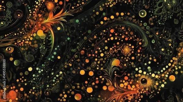 Obraz Abstract design with swirling patterns and vibrant dots.