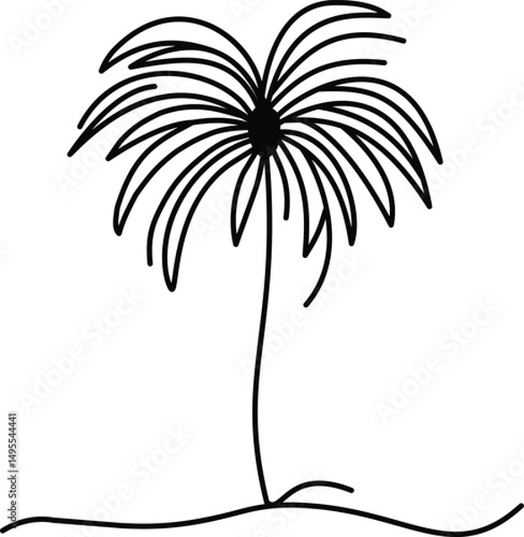 Fototapeta Black line art palm tree sketch simple and minimalist.
