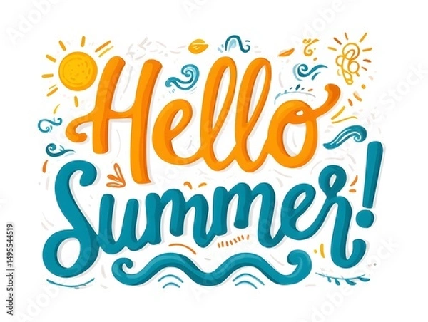 Obraz Hello Summer Hand Lettering with Summer Icons