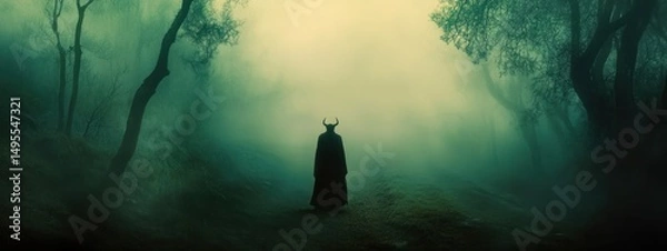 Obraz Dark figure in foggy forest path