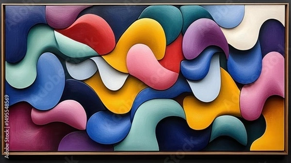 Fototapeta A Modern Colorful Abstract Painting with Fluid Shapes and Smooth Textures